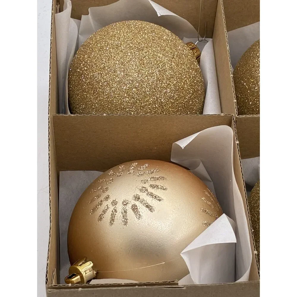 Vitbis Poland Glass Christmas Ornaments Set/6 Gold Glitter Handmade